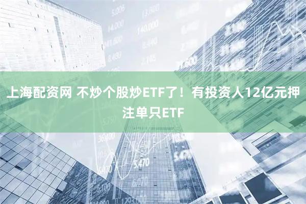 上海配资网 不炒个股炒ETF了！有投资人12亿元押注单只ETF